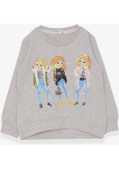 Breeze Kız Çocuk Sweatshirt Pullu Kız Baskılı 3-8 Yaş, Bej Melanj-bej Melanj Bej Melanj