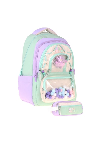 Calacilo Rainbow Kız Çocuk Rainbow Lila Yeşil Renkli Okul Sırt Çantası Ve Kalemlik Seti - Setcc-c4089c Çok Renkli