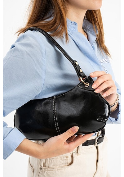 Lovelystore Bükreş Model Omuz Ve El Çantası Parlak Kırçıllı Yapılı Fermuarlı 33x14 Siyah