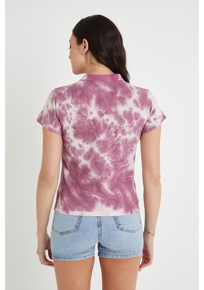 Kadın Batik Yıkamalı T-shirt Mor
