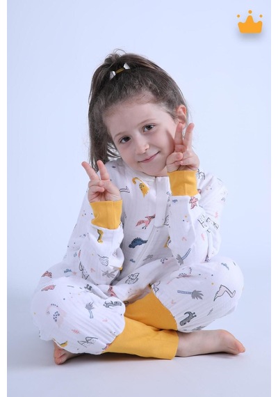 Babyhola Çocuk Mevsimlik Uyku Tulumu 2-8 Yaş 1 Tog 4 Kat Müslin Uzun Kollu Uyku Tulumu Sarı