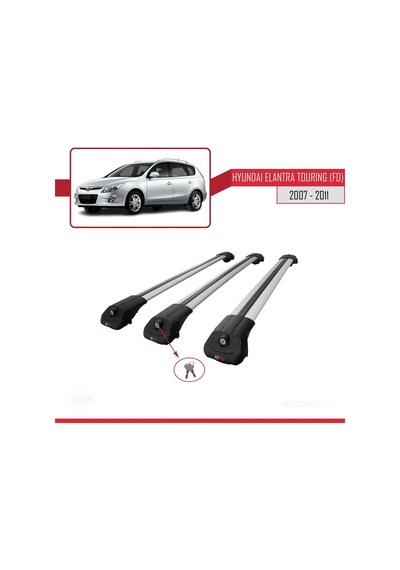 Hyundai Elantra Touring Fd 2007-2011 Arası İle Uyumlu Ace-1 Ara Atkı Tavan Barı Gri 3 Adet Bar