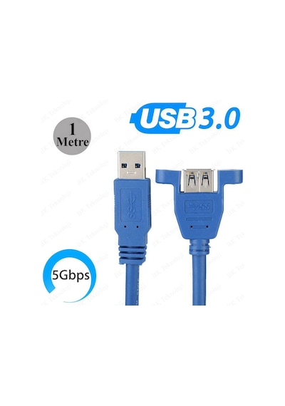 Panel Tipi Vidalı USB 3.0 Dişi-Erkek Uzatma Kablosu - 1Metre