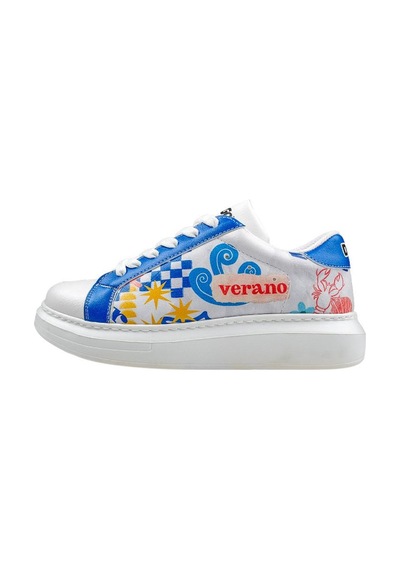 Kadın Vegan Deri Beyaz Sneakers - Azur Tasarım Çok Renkli