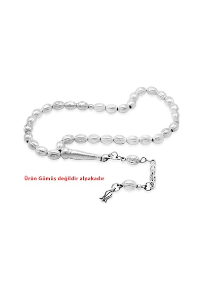 Tesbihname Kalem İşçilikli Lale Püsküllü Küre Kesim Gümüş Renk Alpaka Tesbih