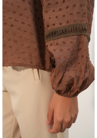 Bigdart Kadın Oversize Desenli Gömlek 20379 - Taba