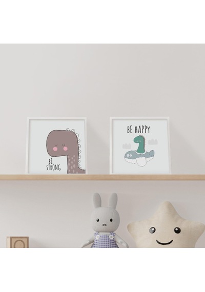 Bebek Odasına Özel Minimal Dinozor Tasarımlı Çerçeve 20 X 20 Cm