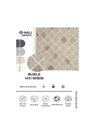 Enti Bukle 1411 Krem Iskandinav Halı Kesme Yolluk Salon Halı Koridor Oturma Odası Halısı Krem