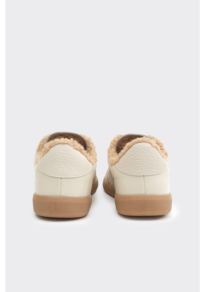 Derinet Hakiki Deri Comfort Taban Kürklü Kadın Sneaker Bej Bej