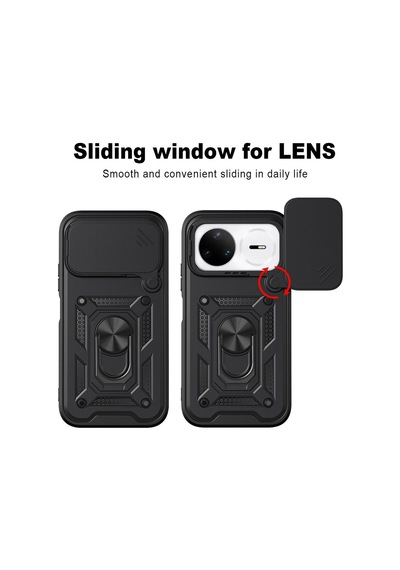 Caseonn Huawei Nova 15 Pro Kılıf Sürgülü Kamera Korumalı Yüzüklü Mıknatıslı Tank Kapak Siyah