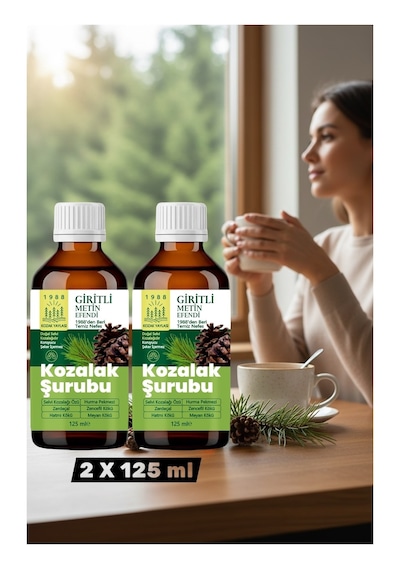 Kozak 2 X 125 Ml Cam Şişe Bergama Kozak Vakfı Kozalak Şurubu Giritli Metin Efendi 250 ML
