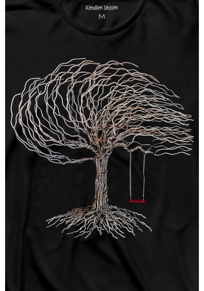 Hayat Ağacındaki Kırmızı Salıncak Kuru Ağaç Uzun Kollu Tişört Baskılı T-shirt 001