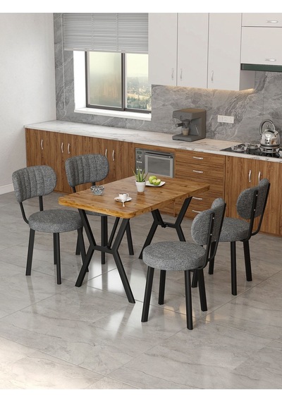 Azra 70x110cm Atlantik Mutfak Masası, Mutfak Masası Takımı, Yemek Masası, 4 Koyu Gri Sandalye Koyu Gri