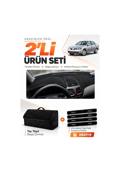 E-biz Nissan Almera Kapaklı 2000-2006 Uyumlu Torpido Örtüsü + Tay Tüyü Çanta - Siyah - Nı001