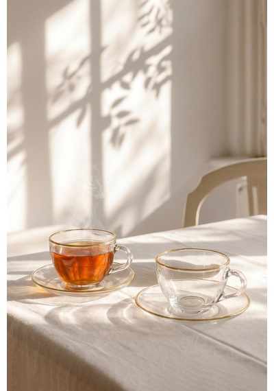 Pure Altın Yaldızlı 2'li Çay Fincanı Seti 240 Cc Çok Renkli