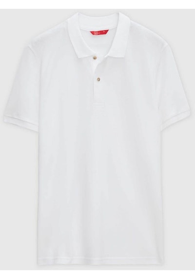 D's Damat Ds Damat Regular Fit Beyaz Pike Dokulu %100 Pamuk Kıvrılmaz Polo Yaka Nakışlı T-shirt 4HC14ORT51000 Beyaz