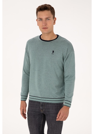 U.S. Polo Assn. Erkek Comfort Fit Yaka Detaylı Mint Kazak 50315022-VR090