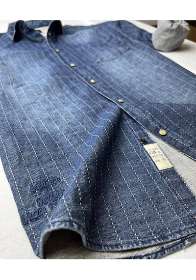 Gulf Bird Slim Fit Saf Pamuk Denim Kumaş Kot Gömlek--laci Çizki Eskitme- Renkli