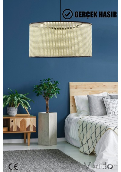 Wicker Krem-siyah Hasır Sarkıt Avize 38cm Siyah