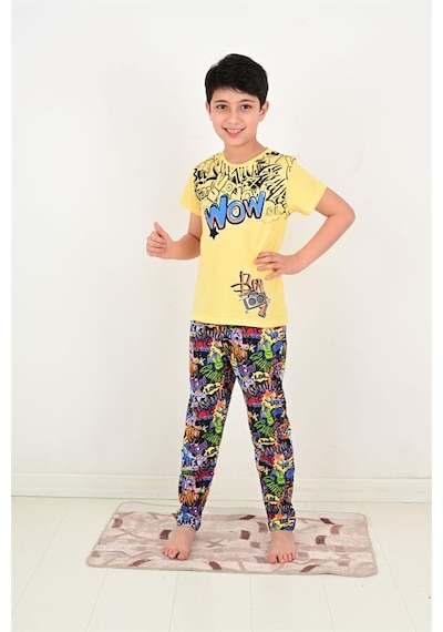 Vitmo erkek çocuk kısa kollu pijama takımı wow model sarı