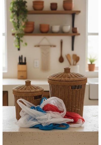 Rattan Konik 2'li Kapaklı Sepet
