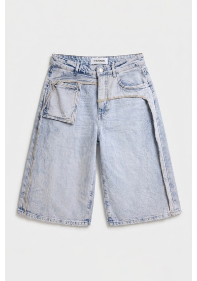 Itsbasic Kadın Ice 4s6-3 Maxi Baggy Bermuda Tasarım Denim Jort Ice Rengi