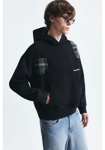Vamos Boxy Fit Yama Detaylı Sweatshirt Siyah
