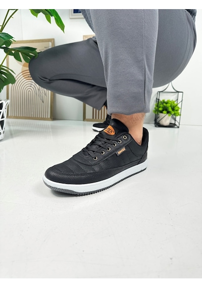 Günlük Erkek Sneaker Bağcıklı Dikişli Hafif Rahat Yürüyüş Spor Ayakkabı 013c Siyah- Beyaz