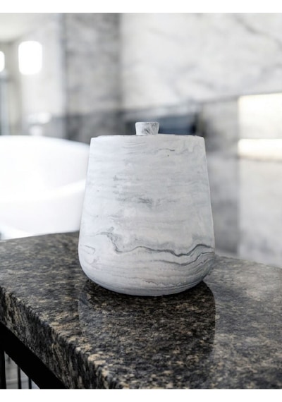 2 Parça Beton Çöp Kovası Banyo Mutfak Tuvalet Wc 18 Cm 4 Litre Kapaklı Kutu Gri