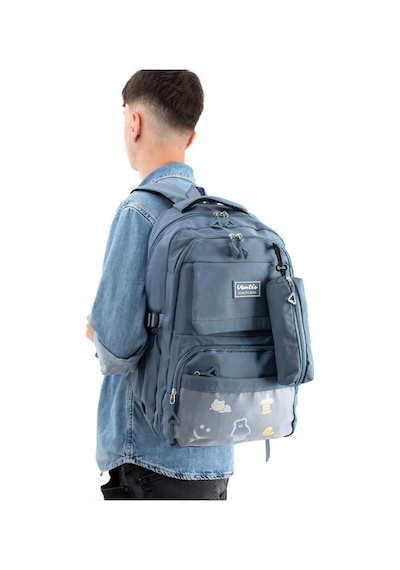 Ventis Unisex Okul Çantası Lise Ortaokul Kalemlikli 2'li Set Sırt Çantası 43 30 Cm Çok Cepli Vnt7-d Mavi