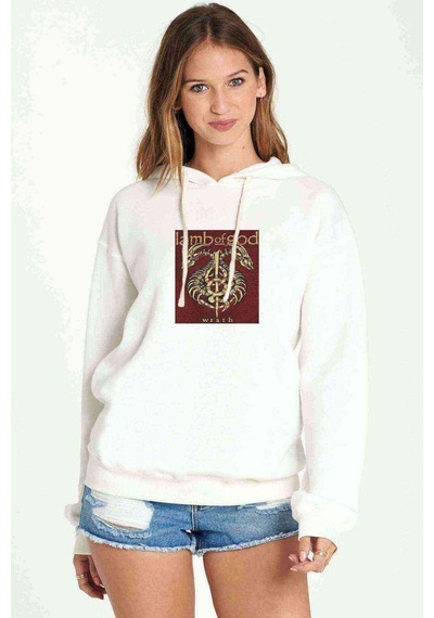 Lamb Of God Bordo Wrath Baskılı Beyaz Kadın Kapşonlu Sweatshirt
