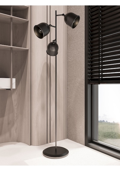 Flexart Modern 3 Başlıklı Siyah Metal Lambader Siyah
