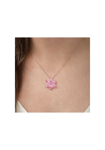 Gümüş Rose Pembe Lotus Çiçeği Kolye Gümüş Gümüş
