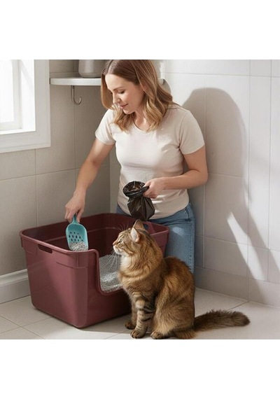 Tanos Yarı Açık Kedi Tuvaleti 54x40x32 - Bordo