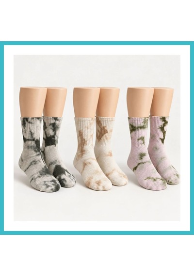 Bezos Unisex Batik Desenli Çorap 3'lü Set Pamuklu Uzun Soket Dikişsiz Nefes Alan Günlük Spor Konfor Çorabı Dfnbez Çok  Renkli
