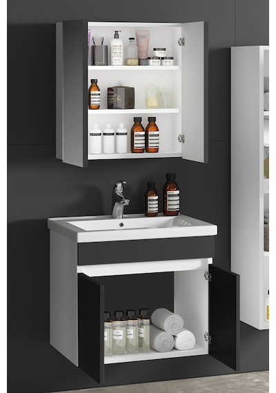Çiğdem 55 Cm Beyaz-antrasit Gri Mdf Asma Banyo Dolabı Takımı Beyaz - Antrasit