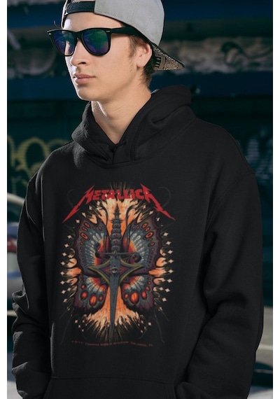 Tasarım Rock Metal Müzik Grubu Baskılı Unisex Oversize Metallica Siyah