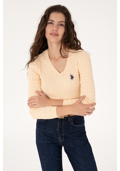U.S. Polo Assn. Kadın Yavruağzı V yaka Basic Kazak 50313625-VR053