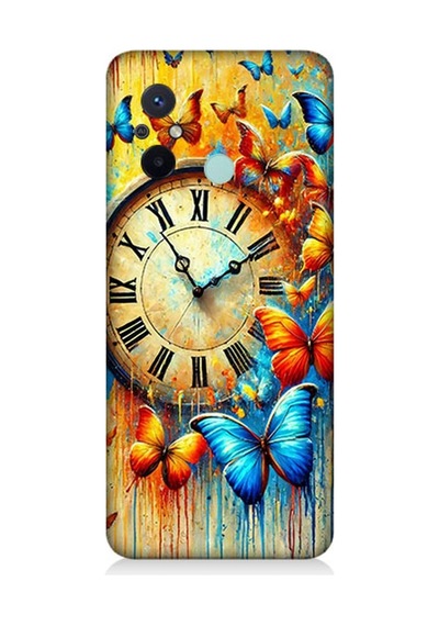 Xiaomi Redmi 12c Uyumlu Saat Ve Kelebek Zamanı Desenli Silikon Kılıf Çok Renkli