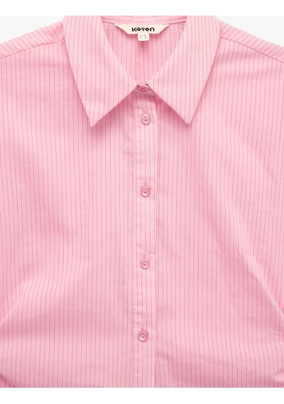 Koton Slim Fit Pamuklu Salda Kumaş Kolsuz Drape Detaylı Çizgili Gömlek Pınk Strıpe 6sak60482pw Pembe Çizgili