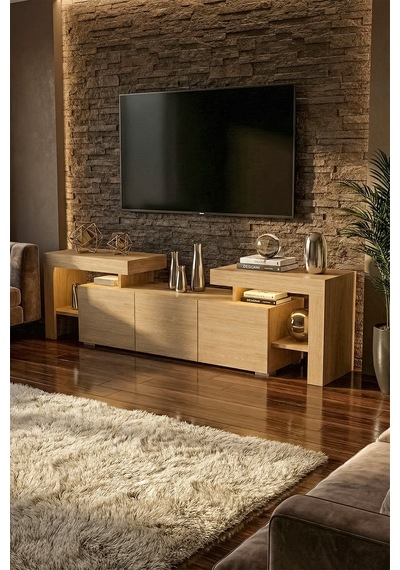 Burc Ledli Tv Ünitesi 200 Cm Meşe