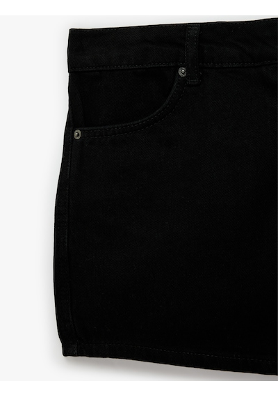 Koton Pamuklu Rahat Kalıp Cepli Denim Şort Etek Siyah 7wal70023md