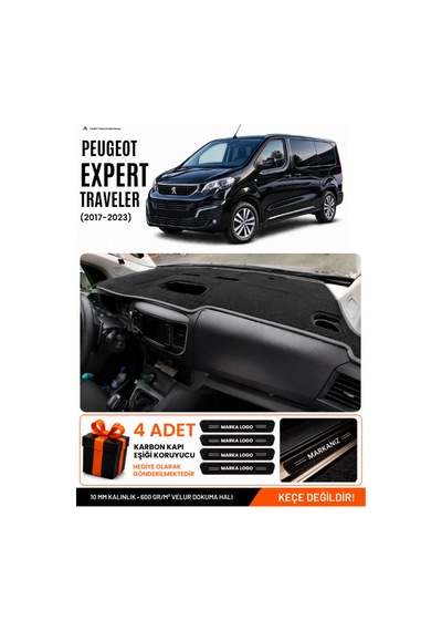 Peugeot Expert Traveller 2017-2023 Uyumlu Torpido Örtüsü, Torpido Kılıfı - Siyah Gri