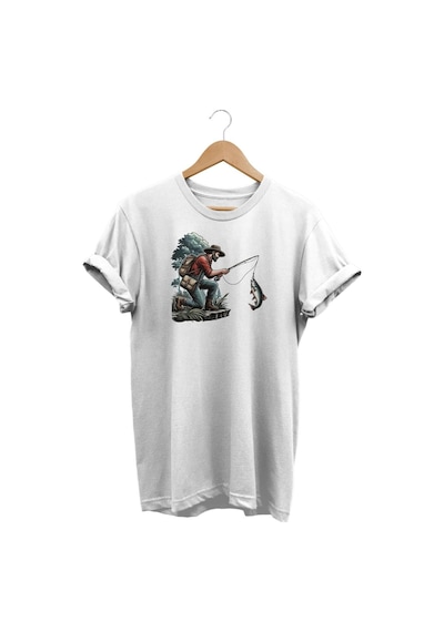 Widi Balık Avı Baskılı Beyaz T-shirt Beyaz