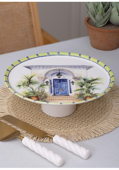 The Mia Palma Ayaklı Servis Tabağı 10x30 Cm Çok Renkli