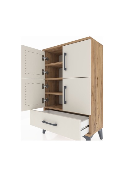 Arges Komodin 4 Raflı Tek Çekmeceli 4 Kapaklı 60x30x96 Çam-ay... Çam