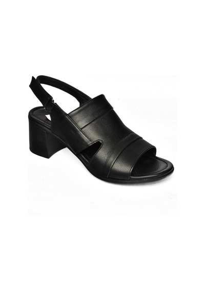 Fox Shoes P555452303 Siyah Hakiki Deri Kalın Topuklu Kadın Sandalet Siyah