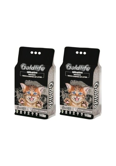 Goldlife Premium Aktif Karbon Kedi Kumu, 10 Lt X 2 Adet, Bentonit, Beyaz