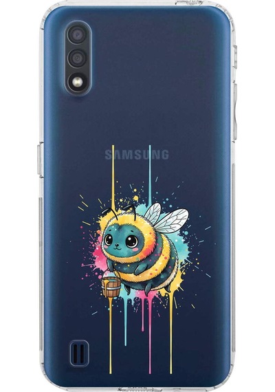 Samsung Galaxy A01 İle Uyumlu Splash Arı Tasarımlı Şeffaf Silikon Kılıf Şeffaf