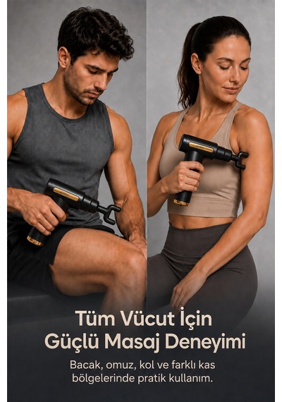 4 Başlıklı Masaj Tabancası - Titreşimli Kas Baş Boyun Sırt Rahatlatıcı Şarjlı Sporcu Egzersiz Masaj Aleti Siyah